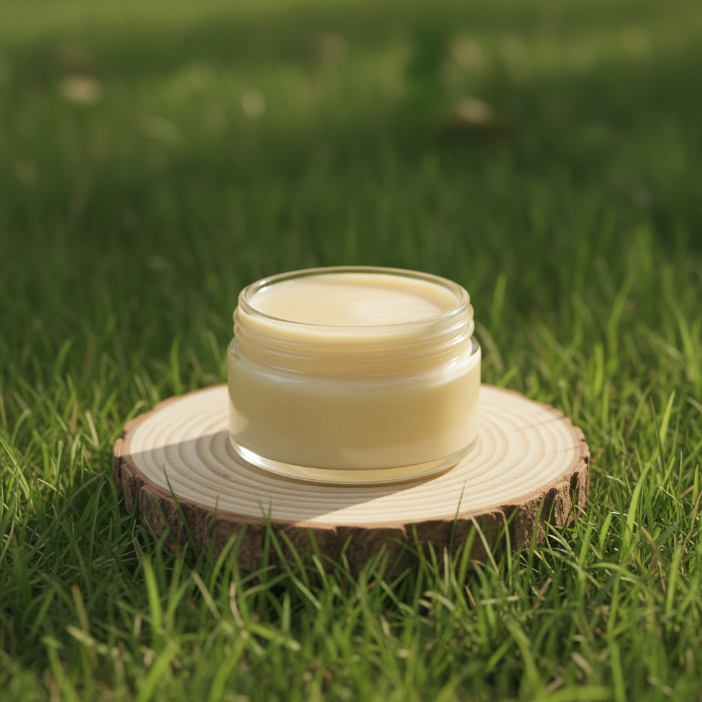 Solid tallow balm melting into liquid
